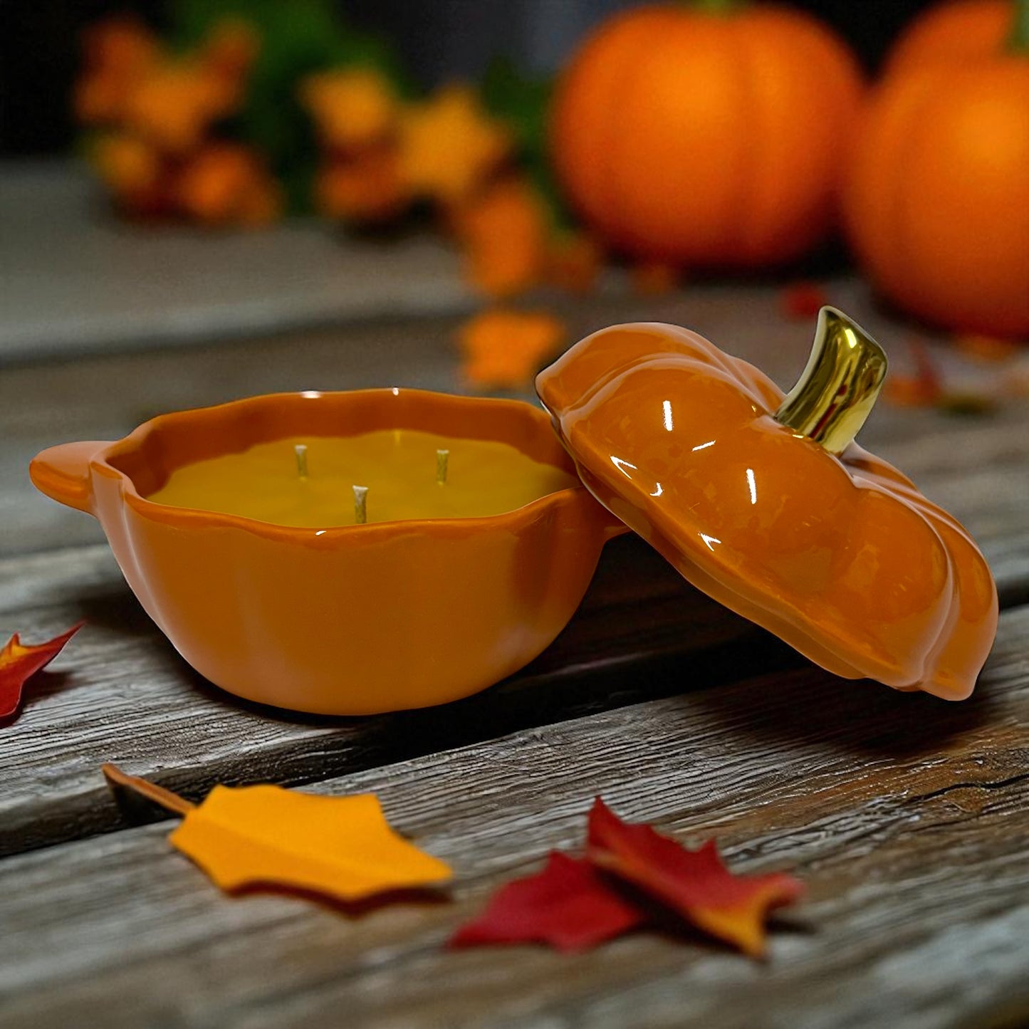Autumn Pumpkin– Triple Wick Beeswax Candle in Orange Ceramic Pumpkin (Limited Edition)