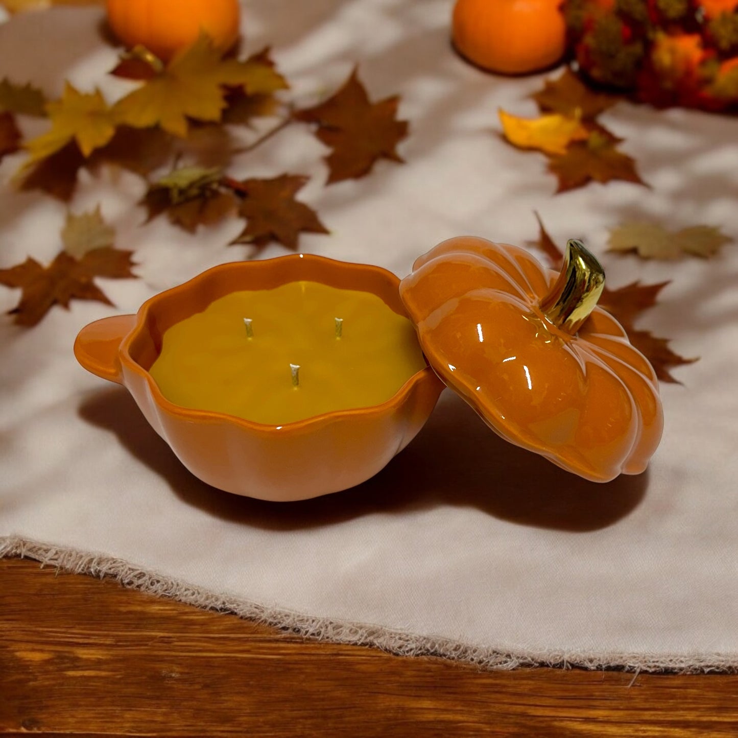 Autumn Pumpkin– Triple Wick Beeswax Candle in Orange Ceramic Pumpkin (Limited Edition)