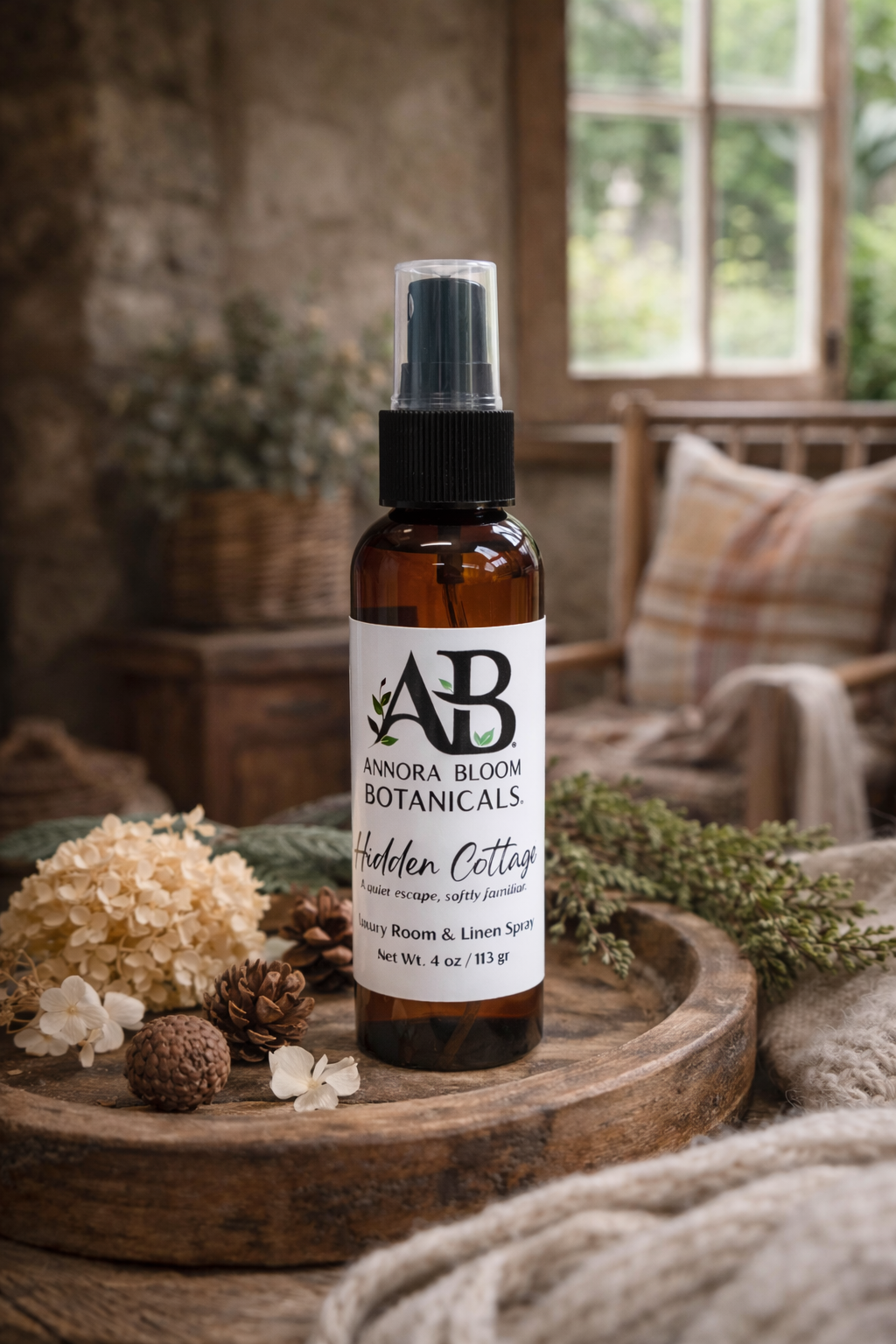 Hidden Cottage – Luxury Mini Room Spray (4 oz) By Annora Bloom Botanicals
