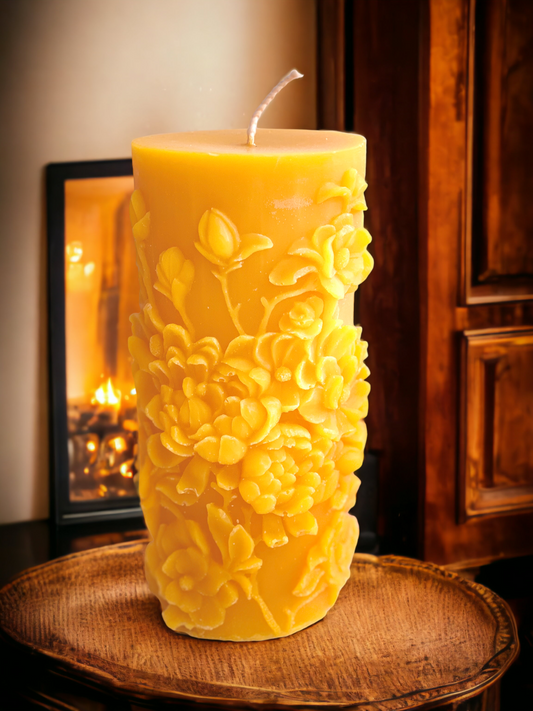 Floral Beeswax Pillar Candle