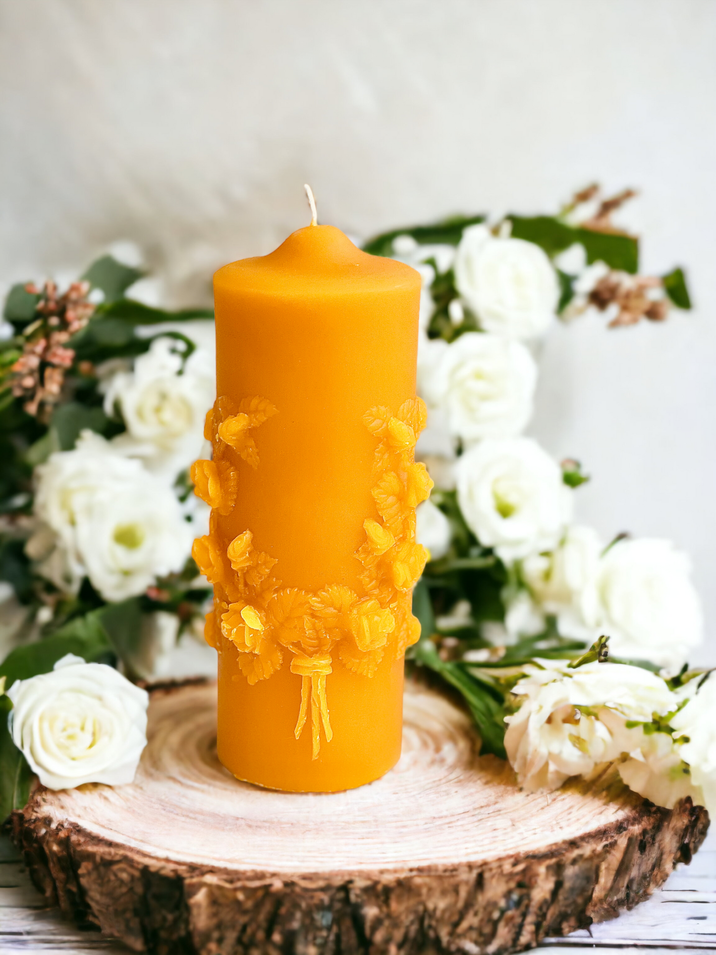 Floral Wreath Pillar Pure Beeswax Candle