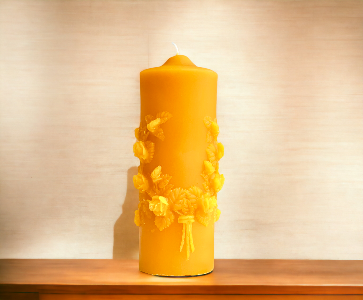 Floral Wreath Pillar Pure Beeswax Candle