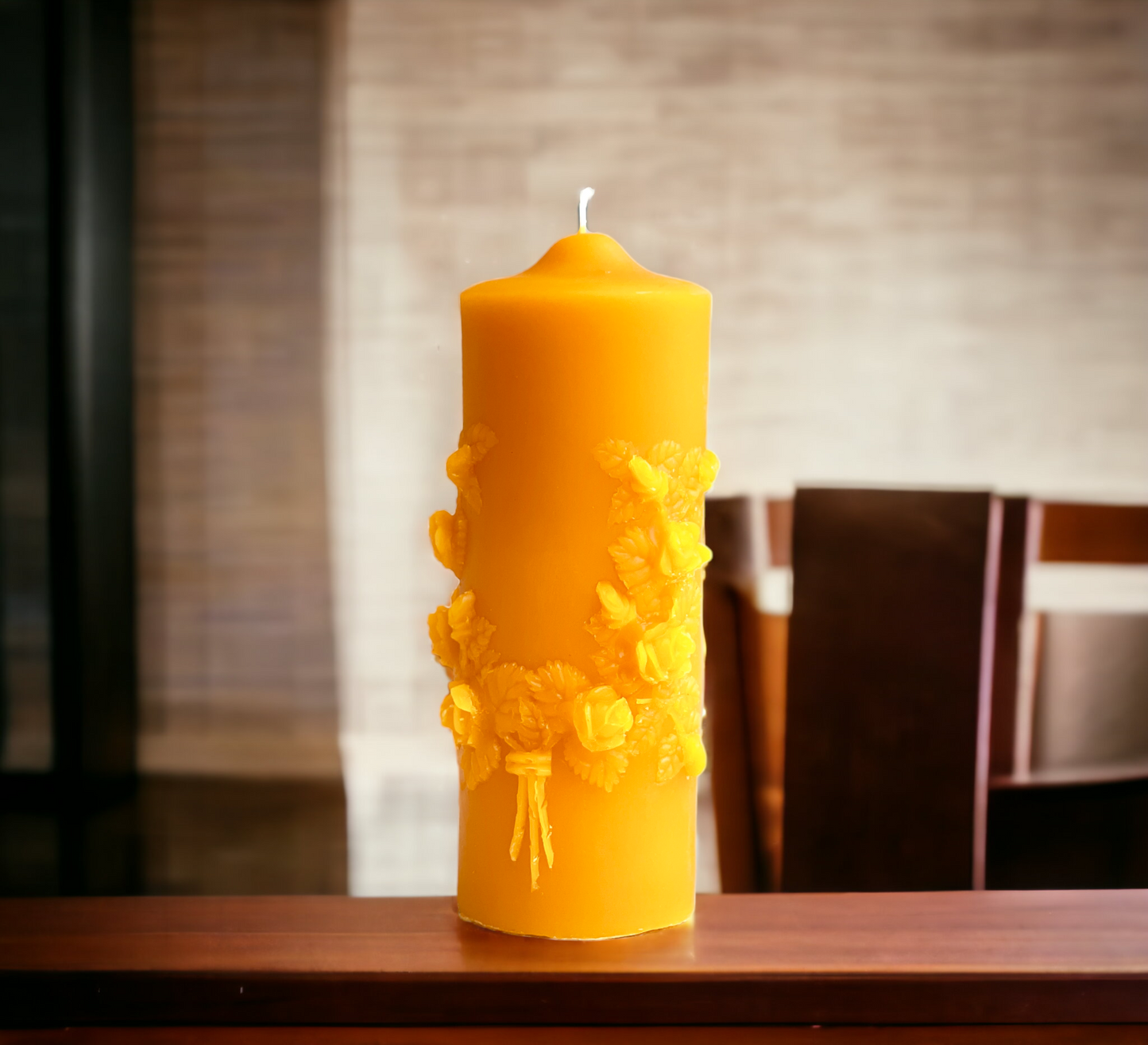 Floral Wreath Pillar Pure Beeswax Candle