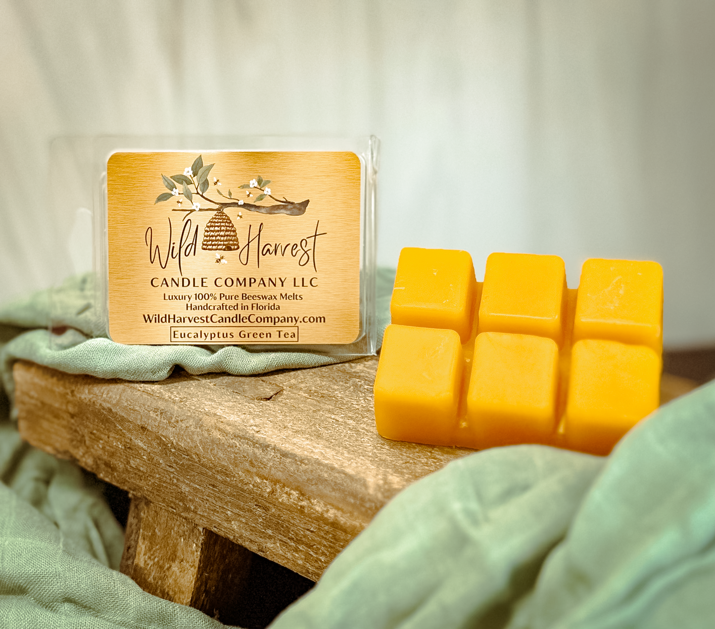 EUCALYPTUS GREEN TEA SCENTED - Pure Beeswax Melts for Warmers (1-PACK)