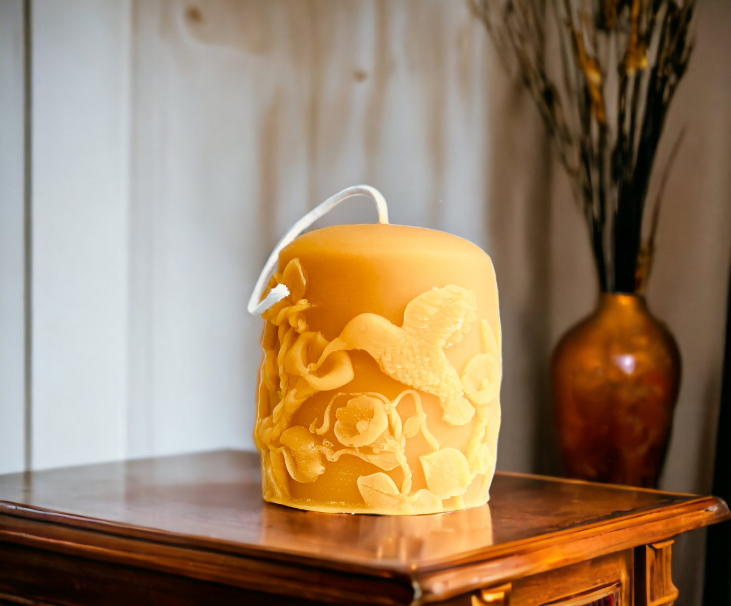 Beeswax Candle - Hummingbird Design Pillar
