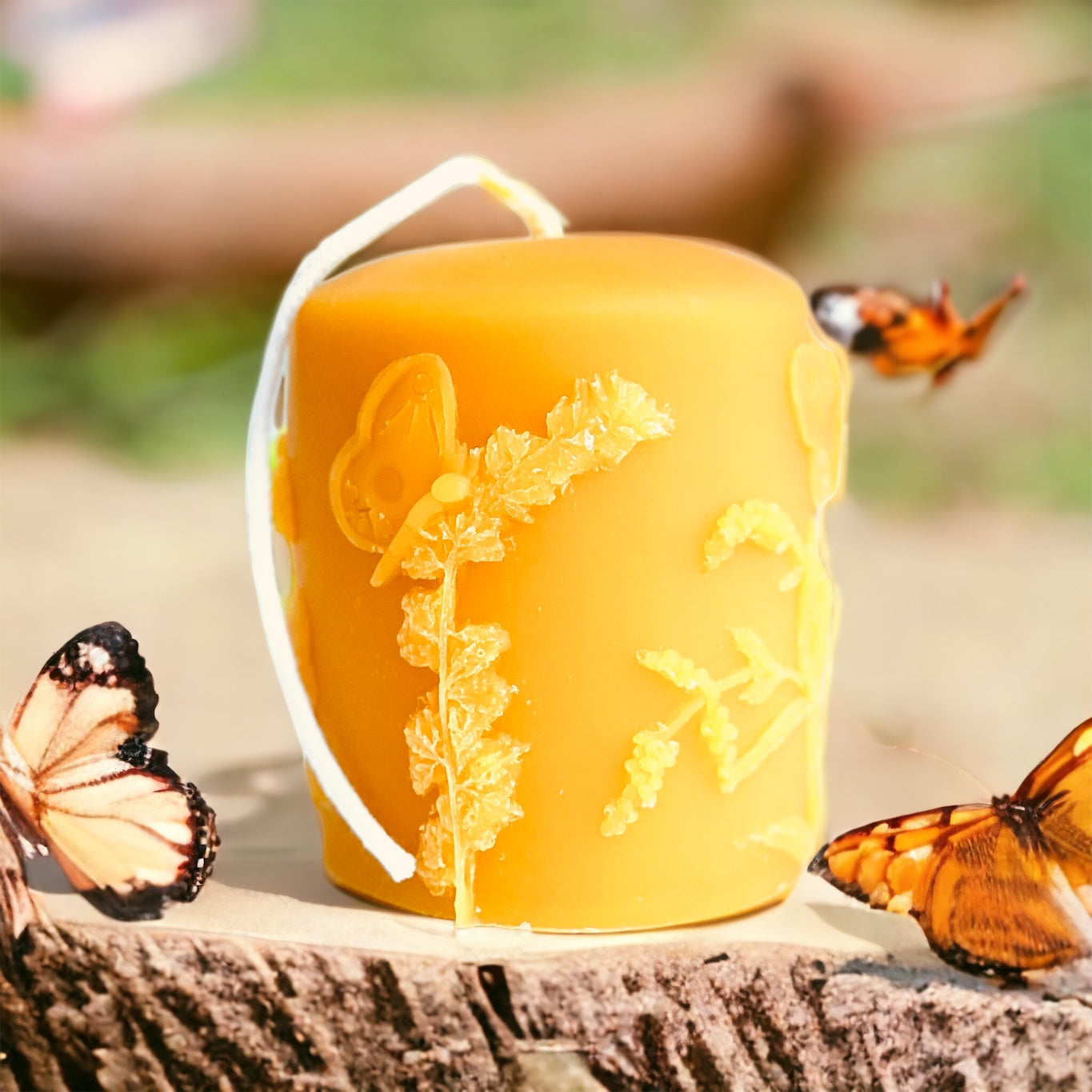 Beeswax Candle - Butterfly Design Pillar