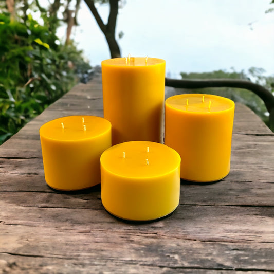 3 Wick, 6" Wide - Pure Beeswax Pillar Candles Up to 9" Tall