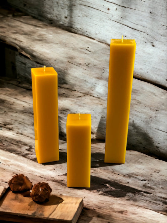 Square Pillar Pure Beeswax Candles - 2 inches Wide up to 12 inches Tall