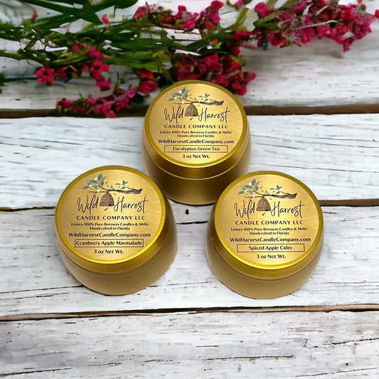 Travel Size Mini Beeswax Candle Tin Bundle - Set of 3 (3 oz Each) Choose Your Scents - Signature Collection