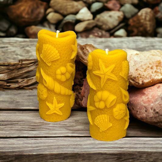 Ocean Shell Conch Starfish Beach Theme - Pure Beeswax Candle - Set of 2