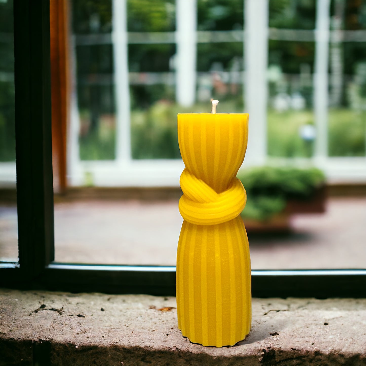 Geometric Striped Knot Pillar - Pure Beeswax Candle - Set of 2