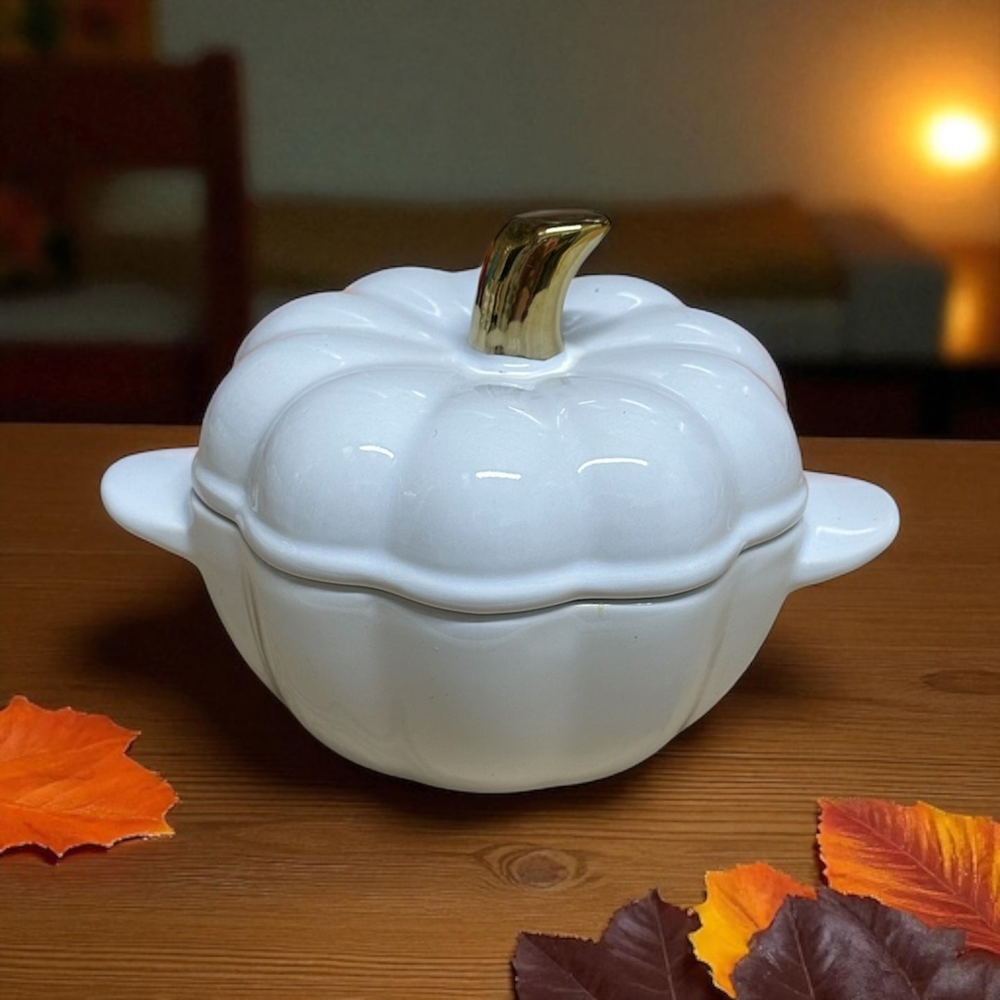 Harvest Ember – Triple Wick Beeswax Candle in White Ceramic Pumpkin (Limited Edition)