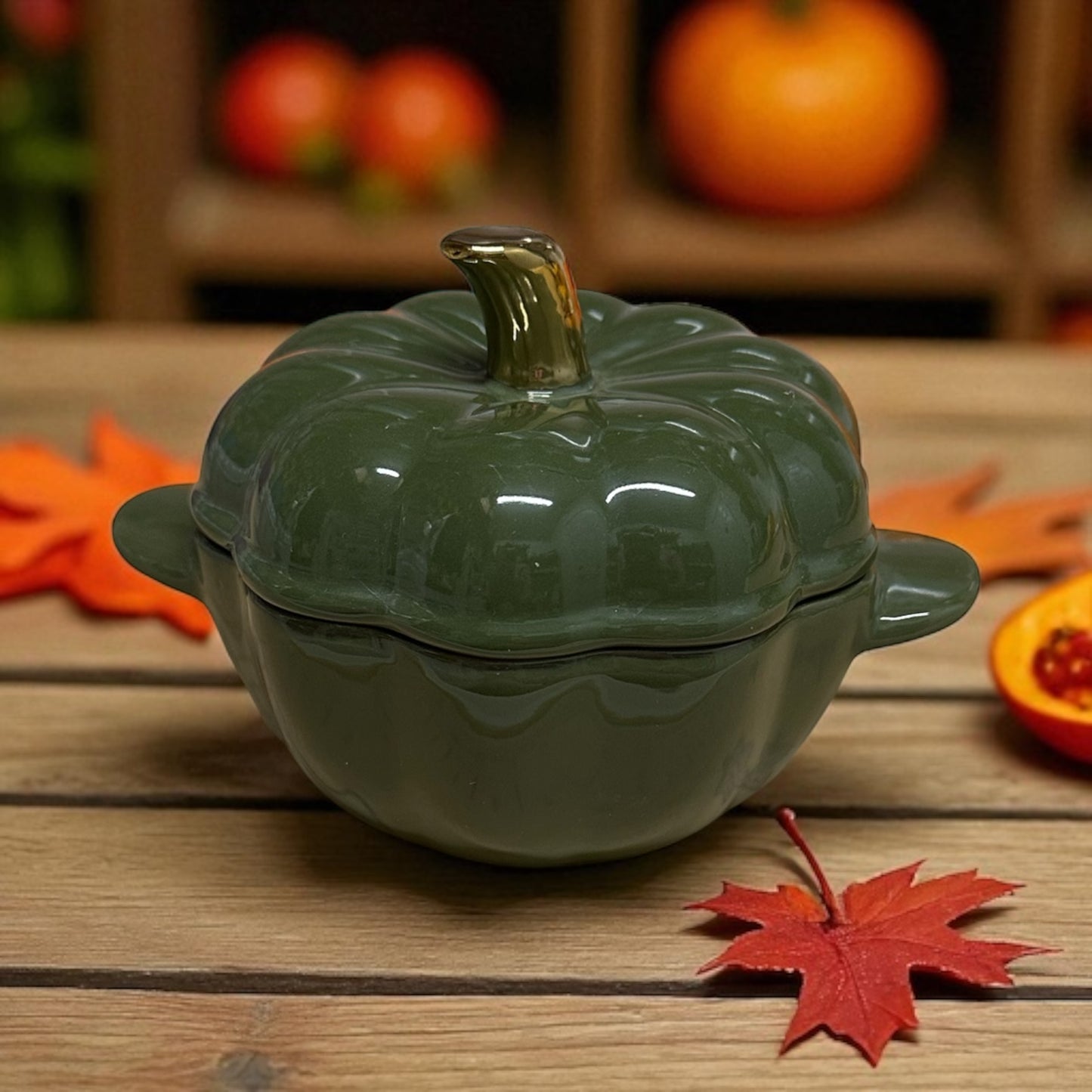 Autumn Fair – Triple Wick Beeswax Candle in Green Ceramic Pumpkin (Limited Edition)