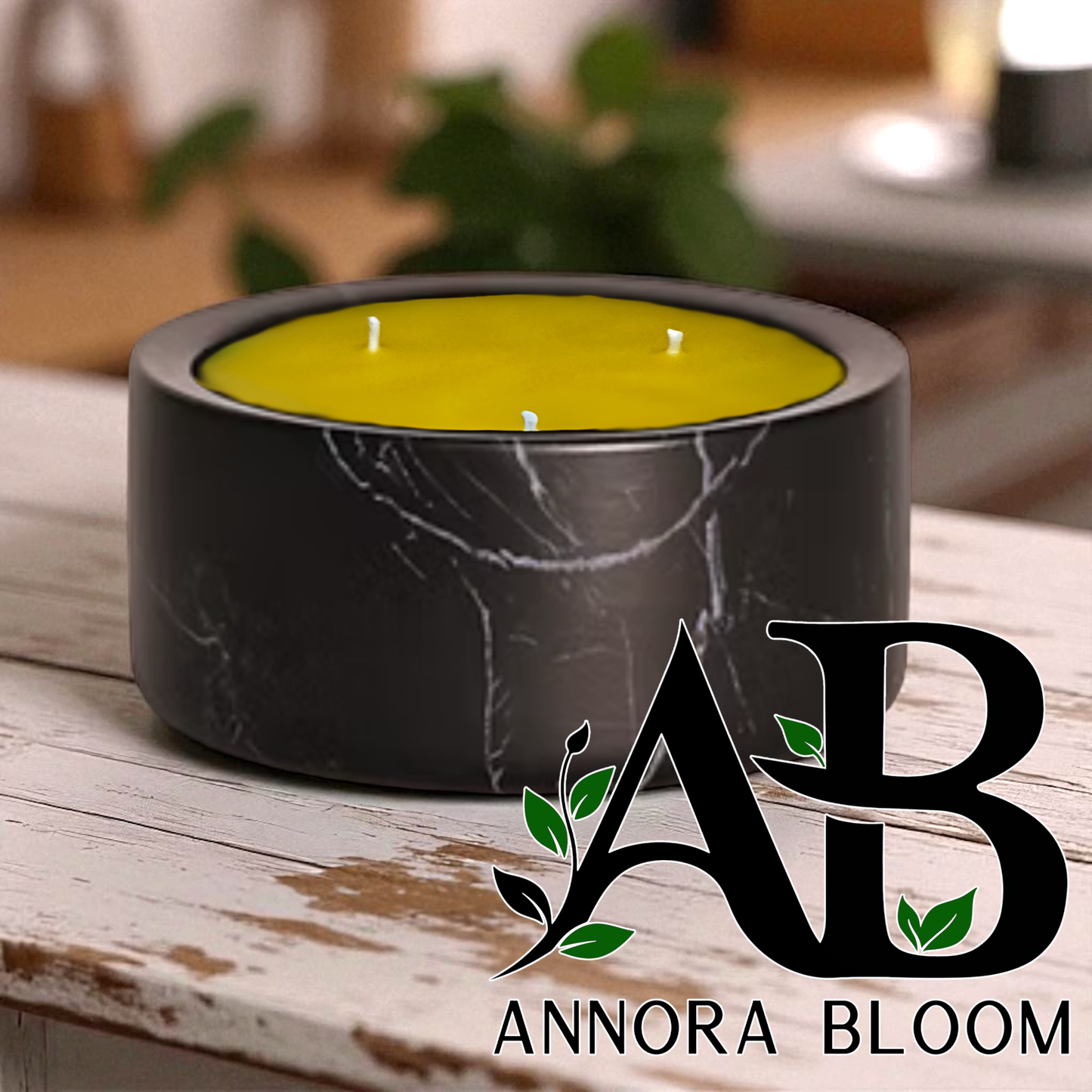Annora Bloom Pure Beeswax Triple Wick Candle – 13 oz Marble Ceramic Bowl