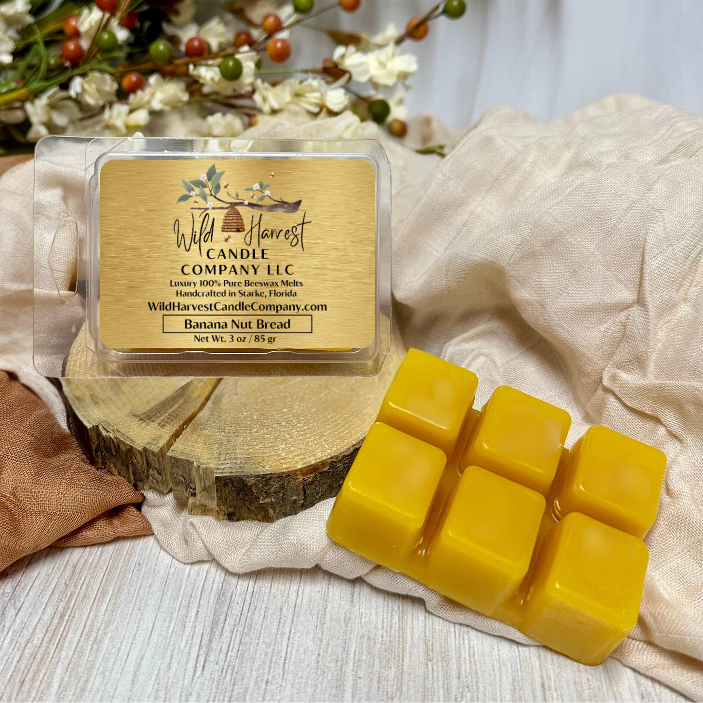 BANANA NUT BREAD SCENTED - Pure Beeswax Melts for Warmers, (1-PACK)
