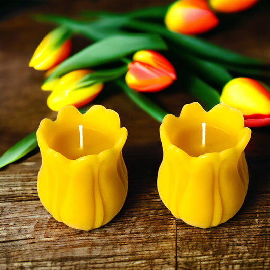 Tulip Flower Pure Beeswax Candle - Set of 2