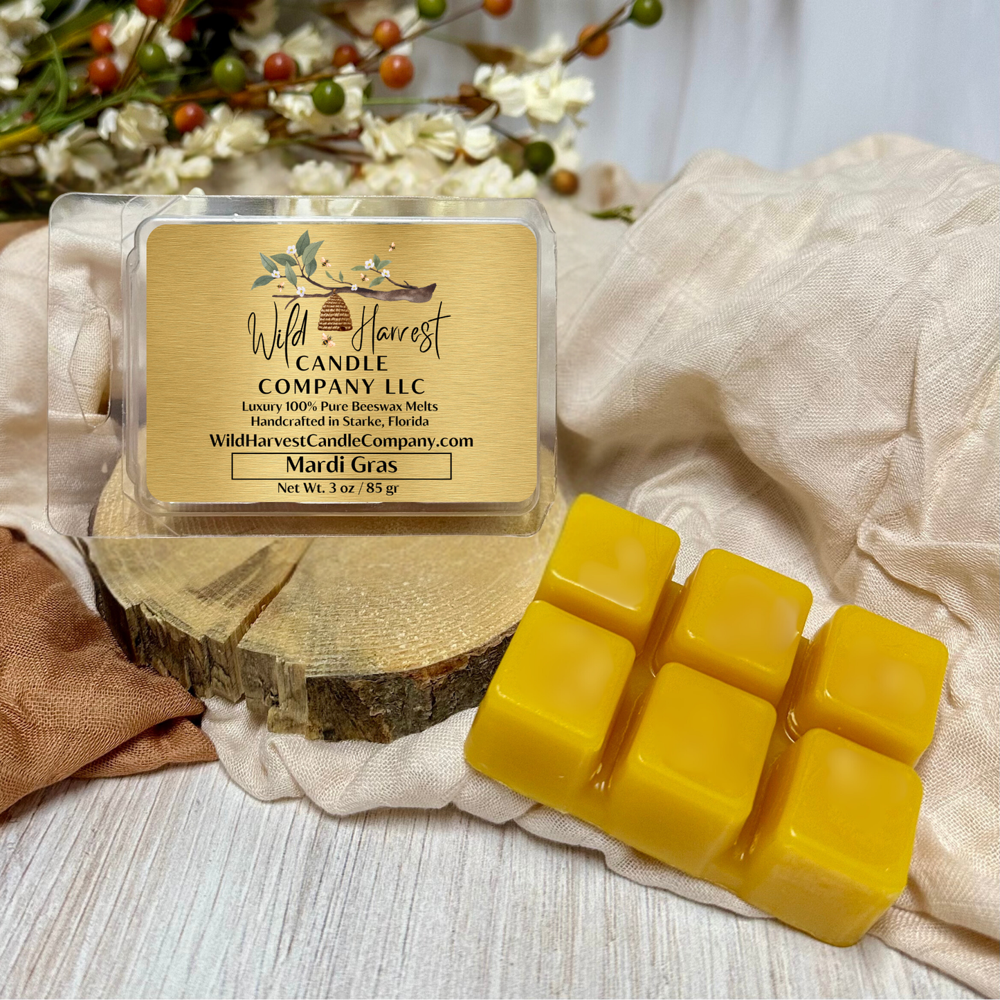 MARDI GRAS SCENTED - Pure Beeswax Melts for Warmers, (1-PACK)