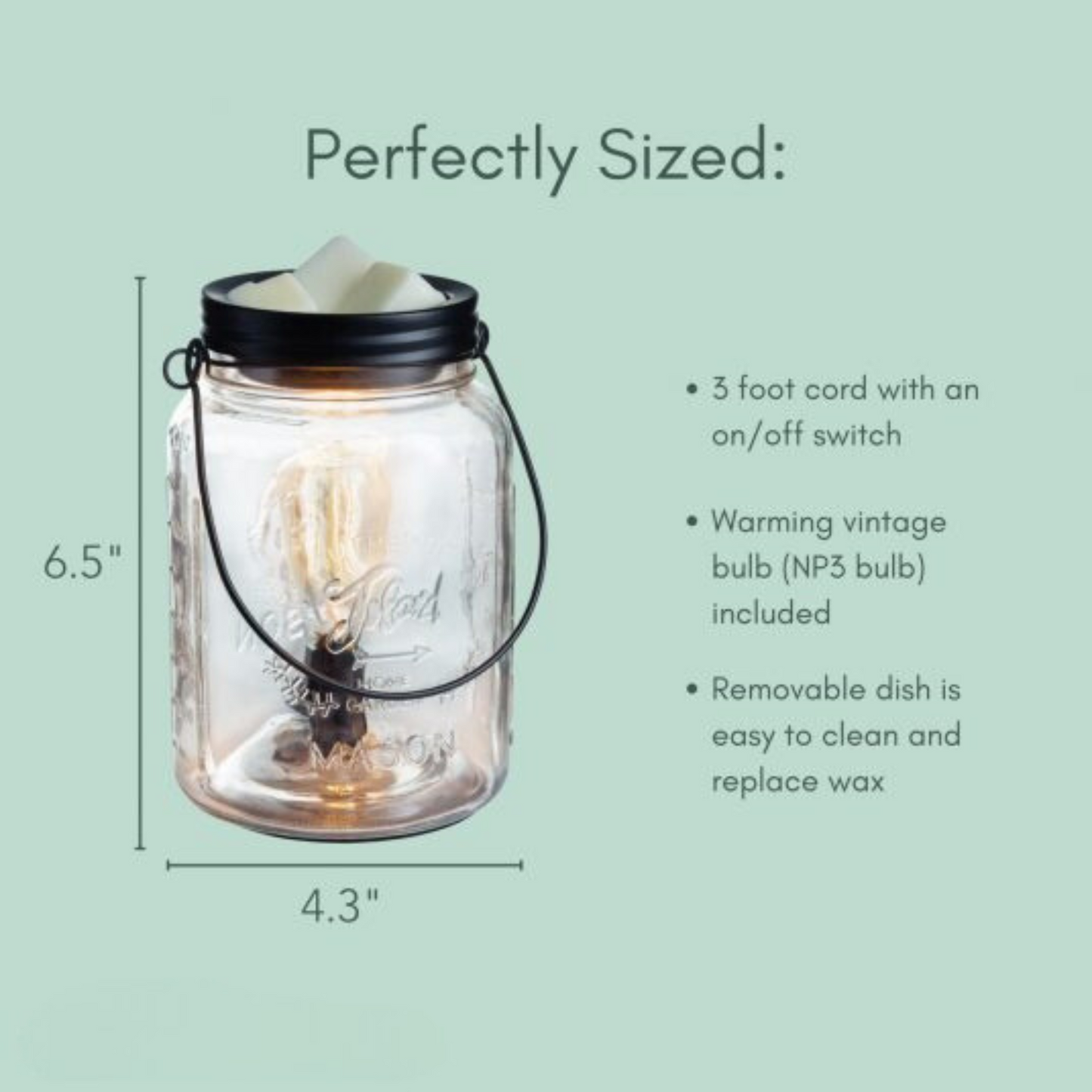 Glass Mason Jar Vintage Bulb Illumination Fragrance Wax Warmer