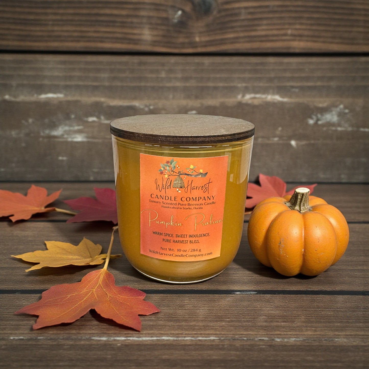 Pumpkin Praline Scented Pure Beeswax Candle – 10 oz Double-Wick | Warm Pumpkin Spice & Caramelized Praline | Toffee Glass Vessel