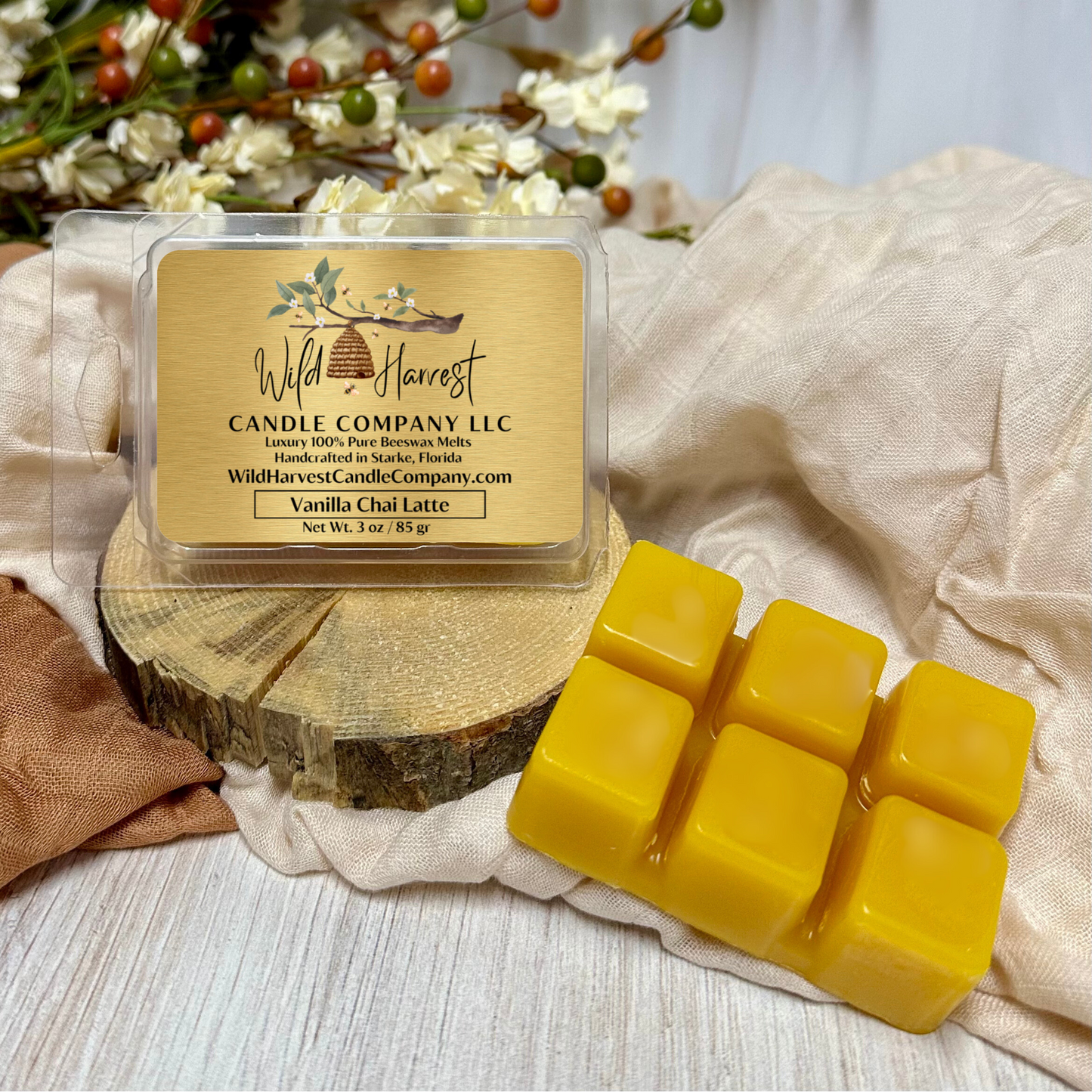 VANILLA CHAI LATTE SCENTED - Pure Beeswax Melts for Warmers, (1-PACK)