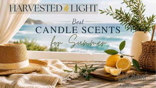 Best candle scents for summer featuring coastal decor, fresh citrus, and a bright seasonal lifestyle setting.