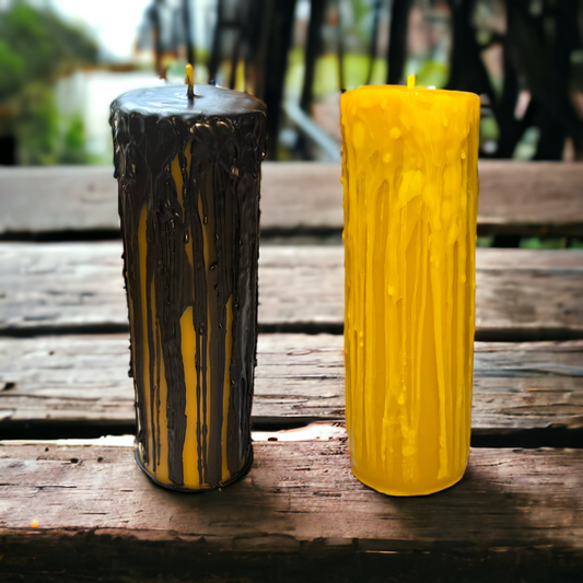 Hand Poured Drippy Pure Beeswax Pillar Candles 3" x 9"