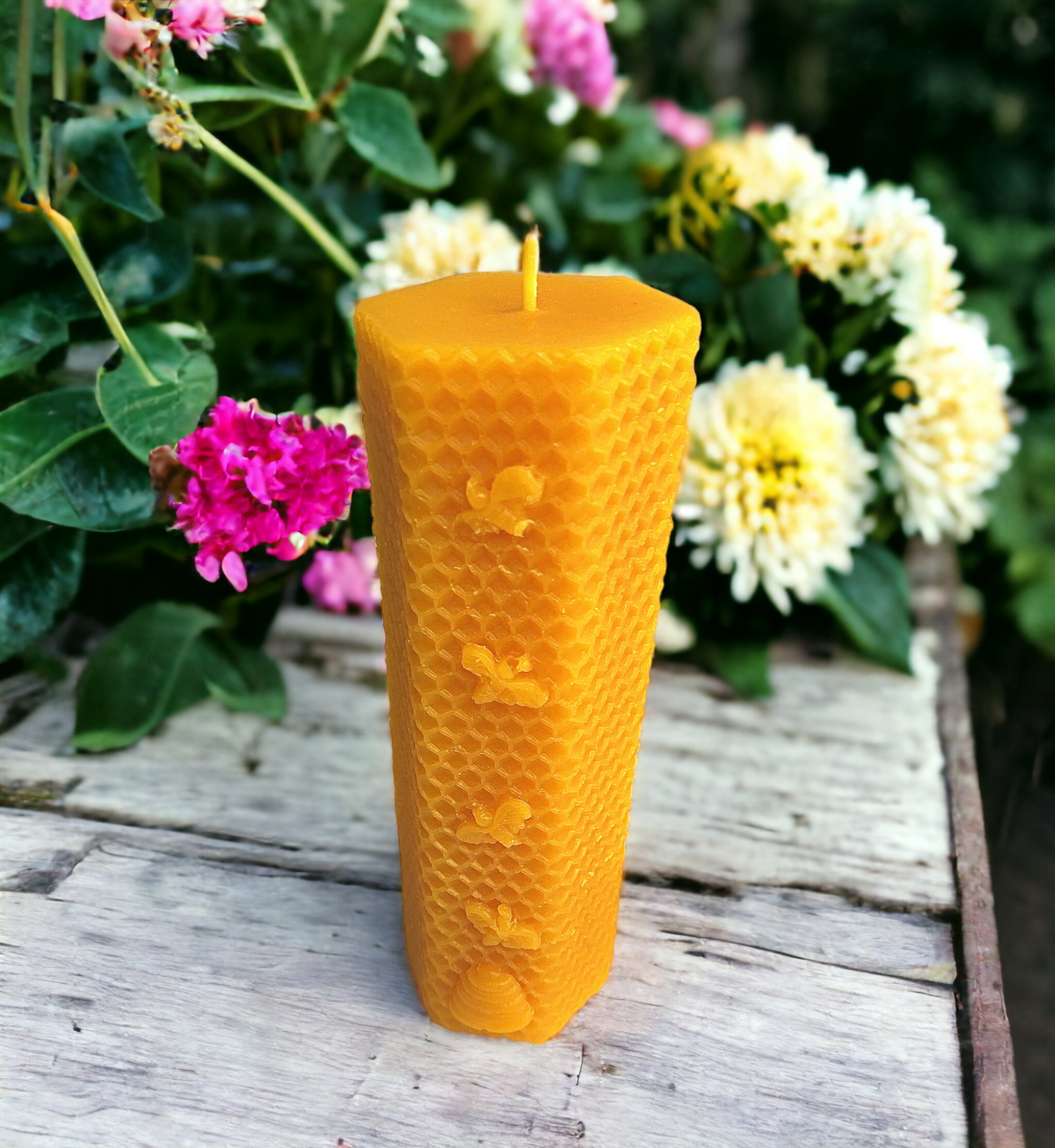 Hexagon Honeycomb and Bees Pillar Candle