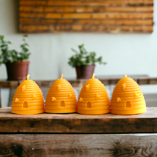 4-Pack Mini Beehive Skep with Bees Beeswax Candles