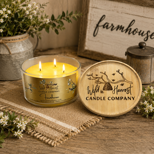 Farmhouse scented pure beeswax candle by Wild Harvest Candle Company