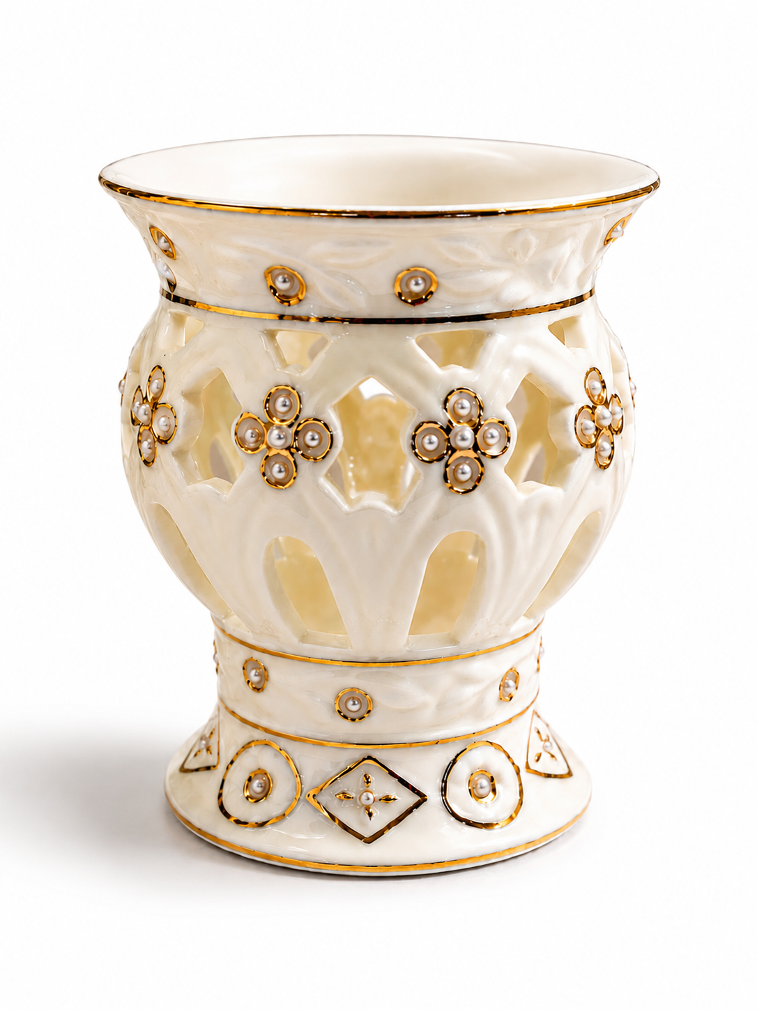 Formalities by Baum Bros. Ivory & Pearl Votive and Tealight Candle Holder with Pure Beeswax Tea Light Candles Bundle