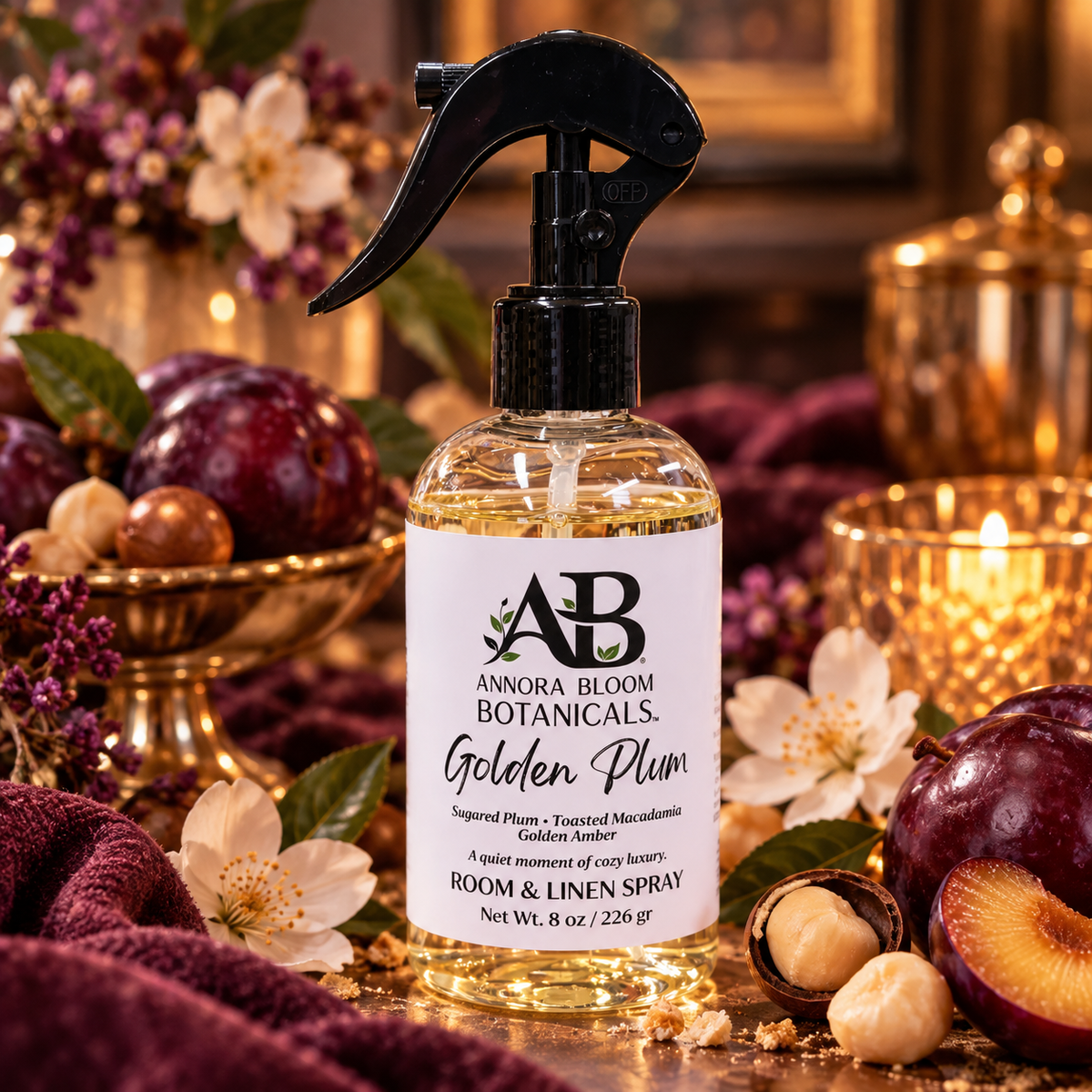 Golden Plum – Handcrafted Luxury Linen & Room Spray 8 oz - Annora Bloom