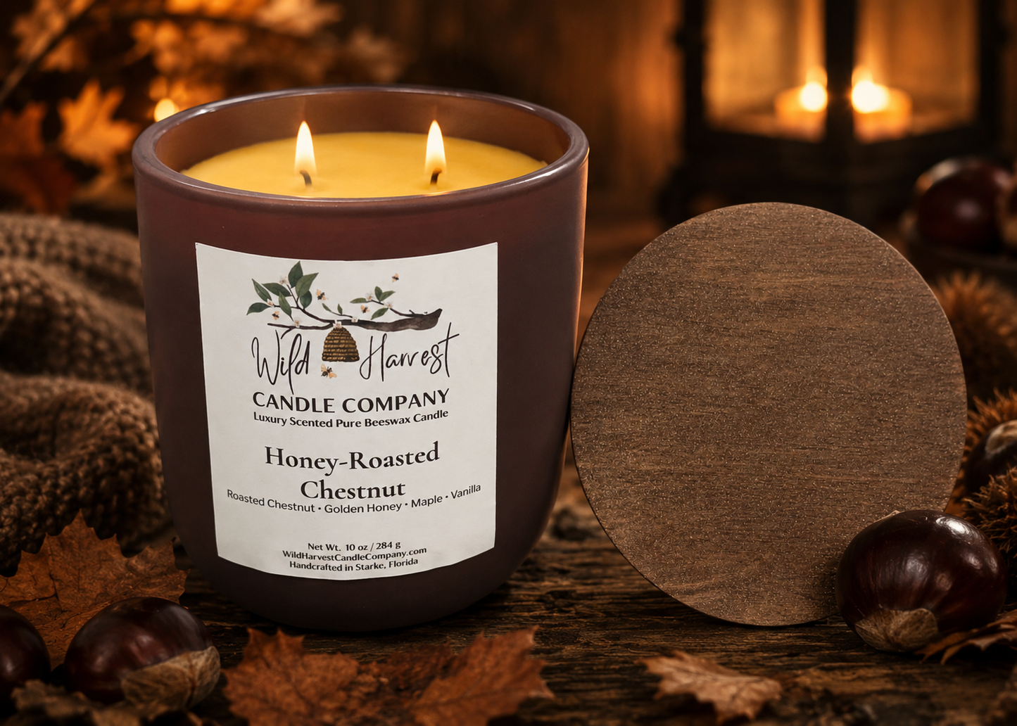 Honey-Roasted Chestnut | Luxury Scented Pure Beeswax Candle | Roasted Chestnut, Golden Honey, Maple & Vanilla