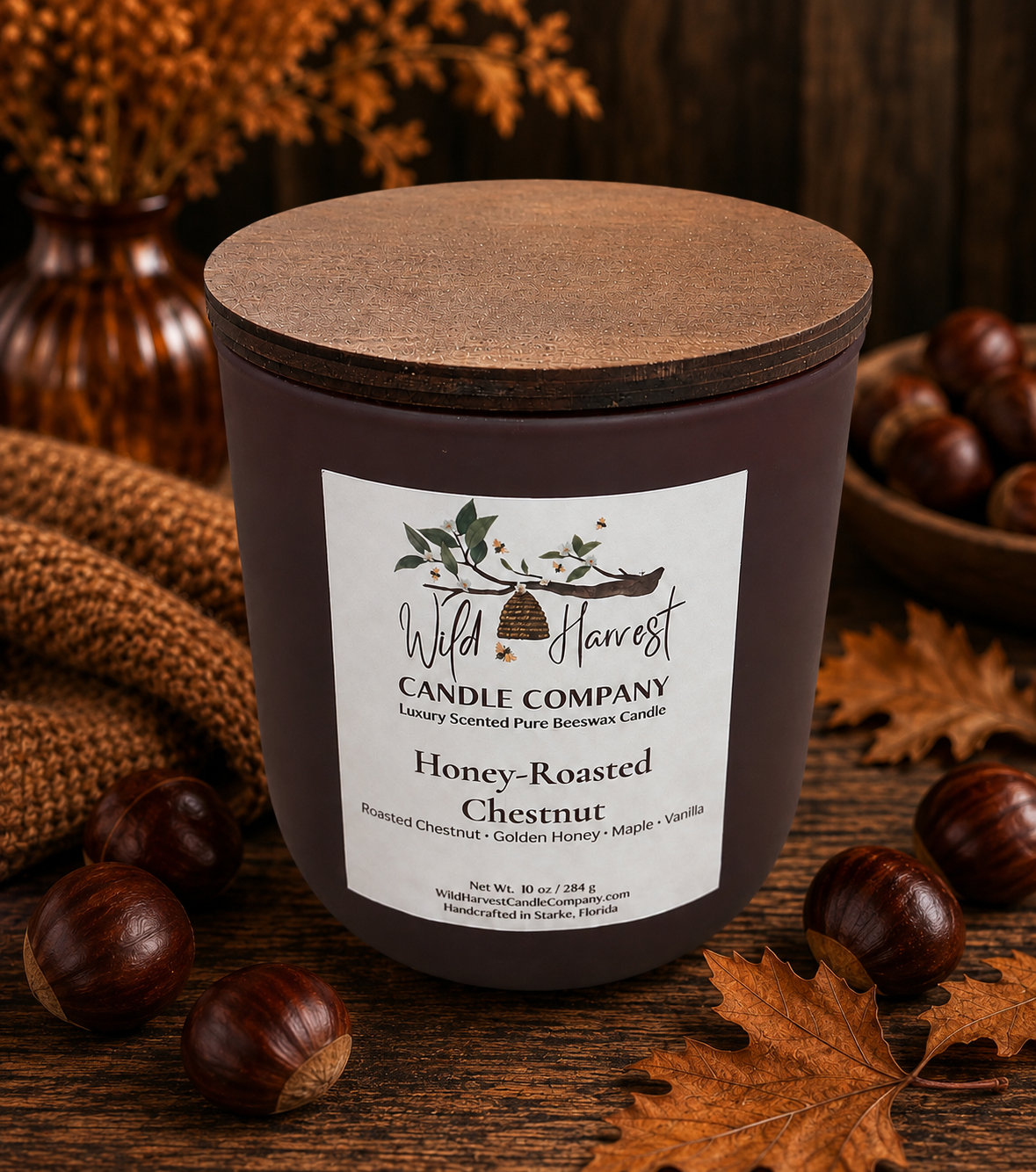 Honey-Roasted Chestnut | Luxury Scented Pure Beeswax Candle | Roasted Chestnut, Golden Honey, Maple & Vanilla