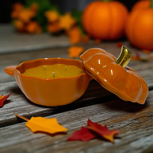 Autumn Pumpkin– Triple Wick Beeswax Candle in Orange Ceramic Pumpkin (Limited Edition)