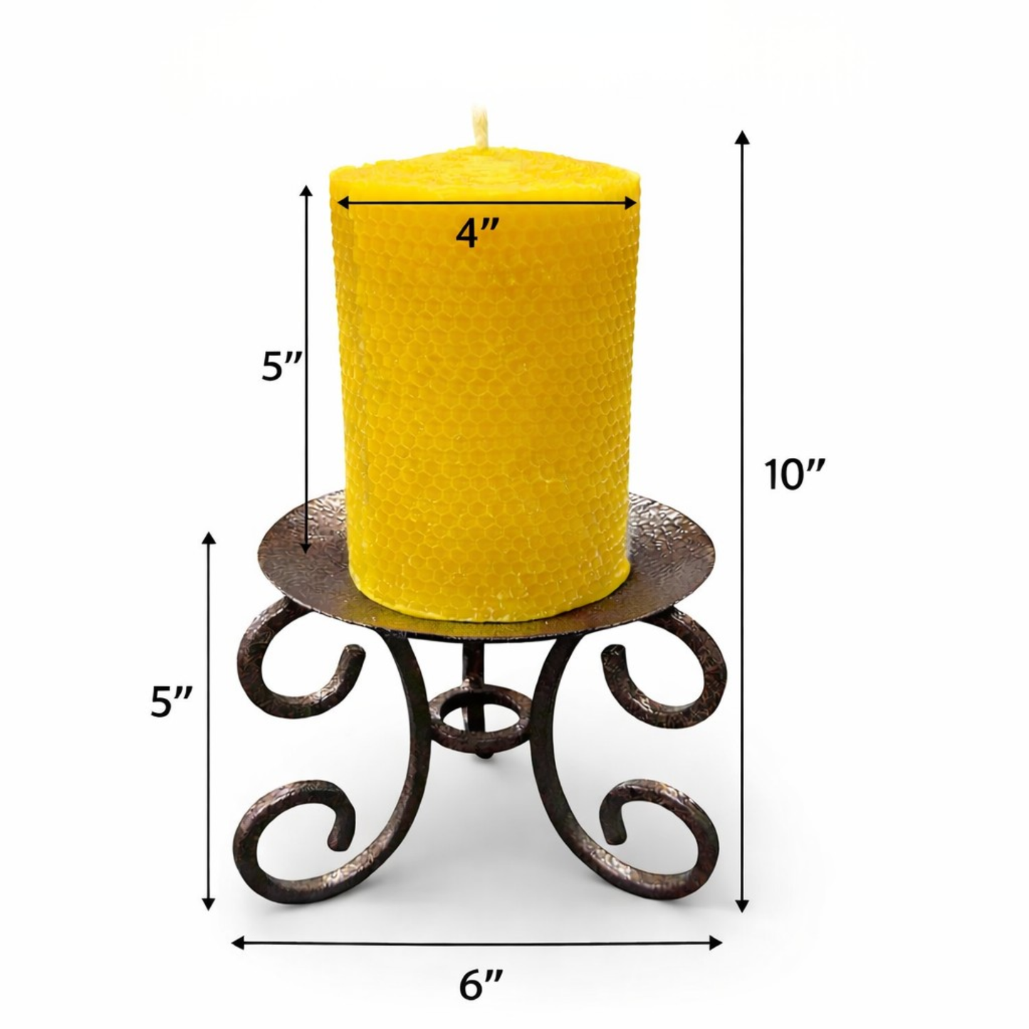 Handcrafted Beeswax Pillar Candle with Hammered Copper Metal Pedestal | Curated Boutique Home Decor Display