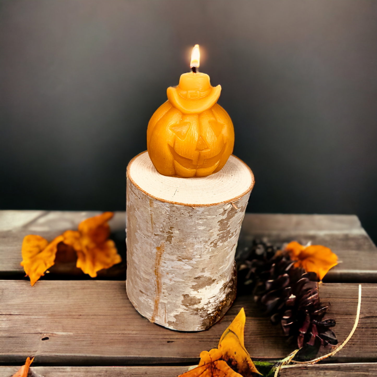 Jack O Lantern Pumpkin Pure Beeswax Candle - Set of 3