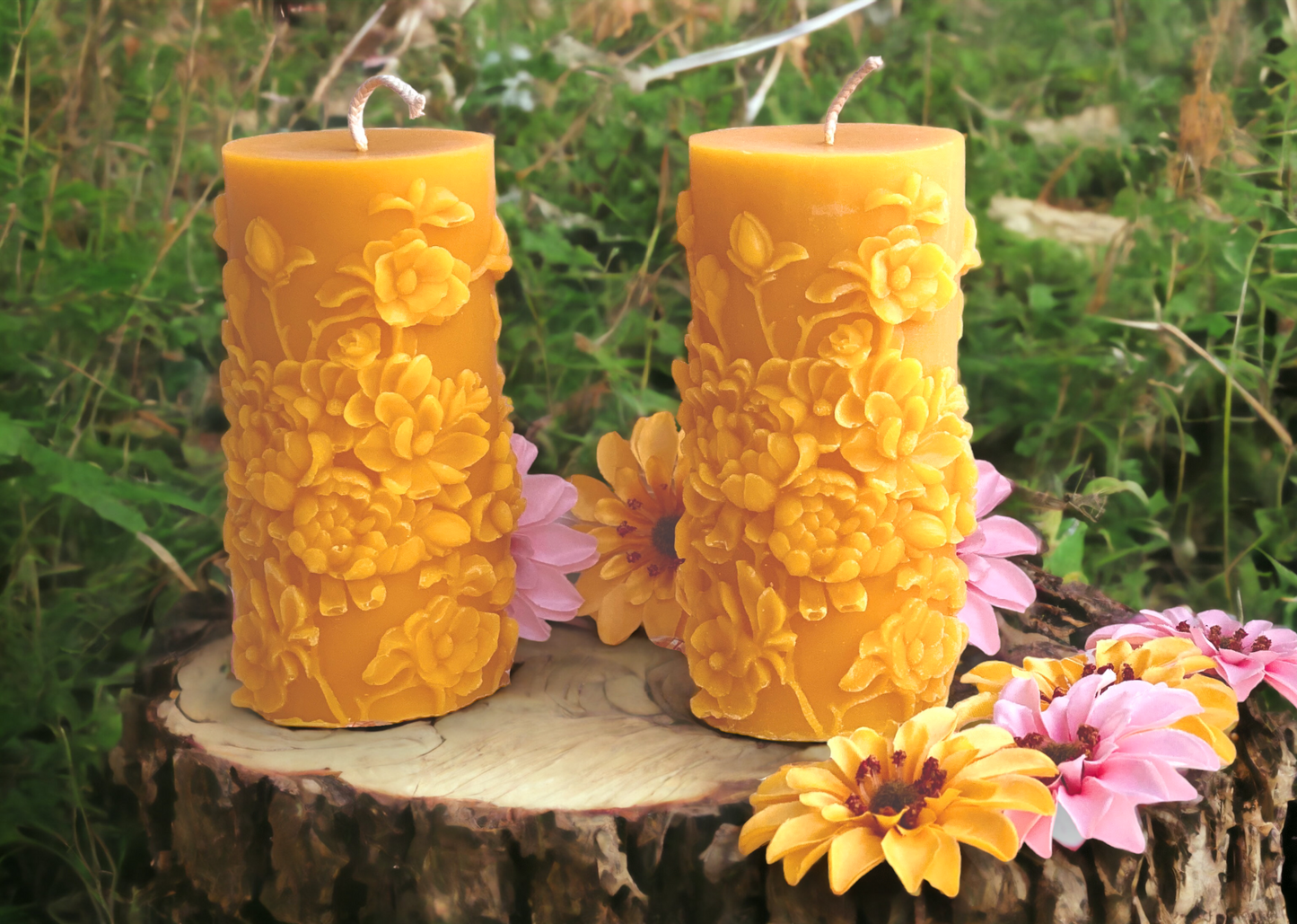 Floral Beeswax Pillar Candle