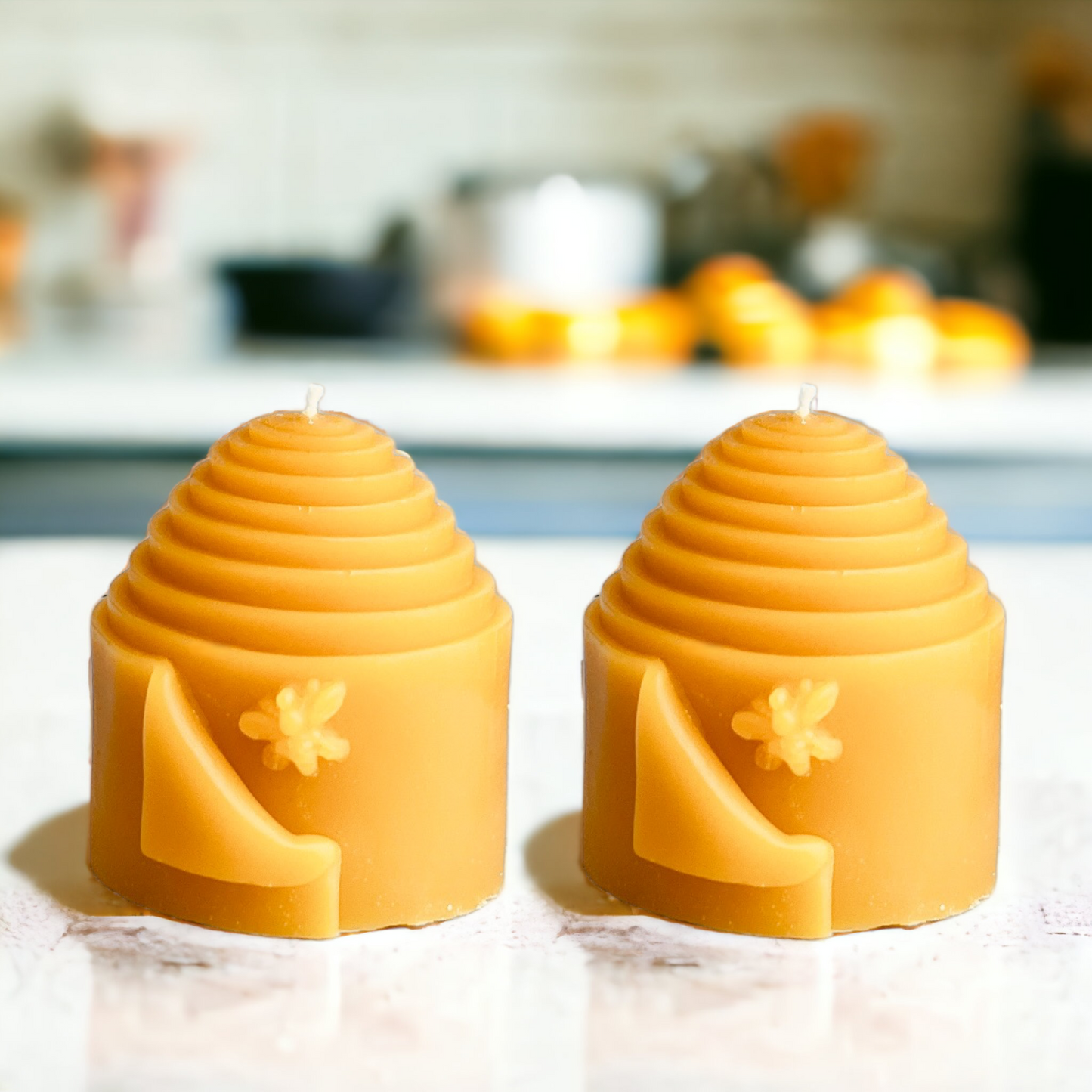 Peaking Bee Skep Beeswax Candle Set of 2