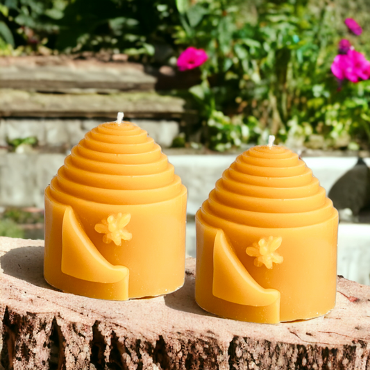 Peaking Bee Skep Beeswax Candle Set of 2