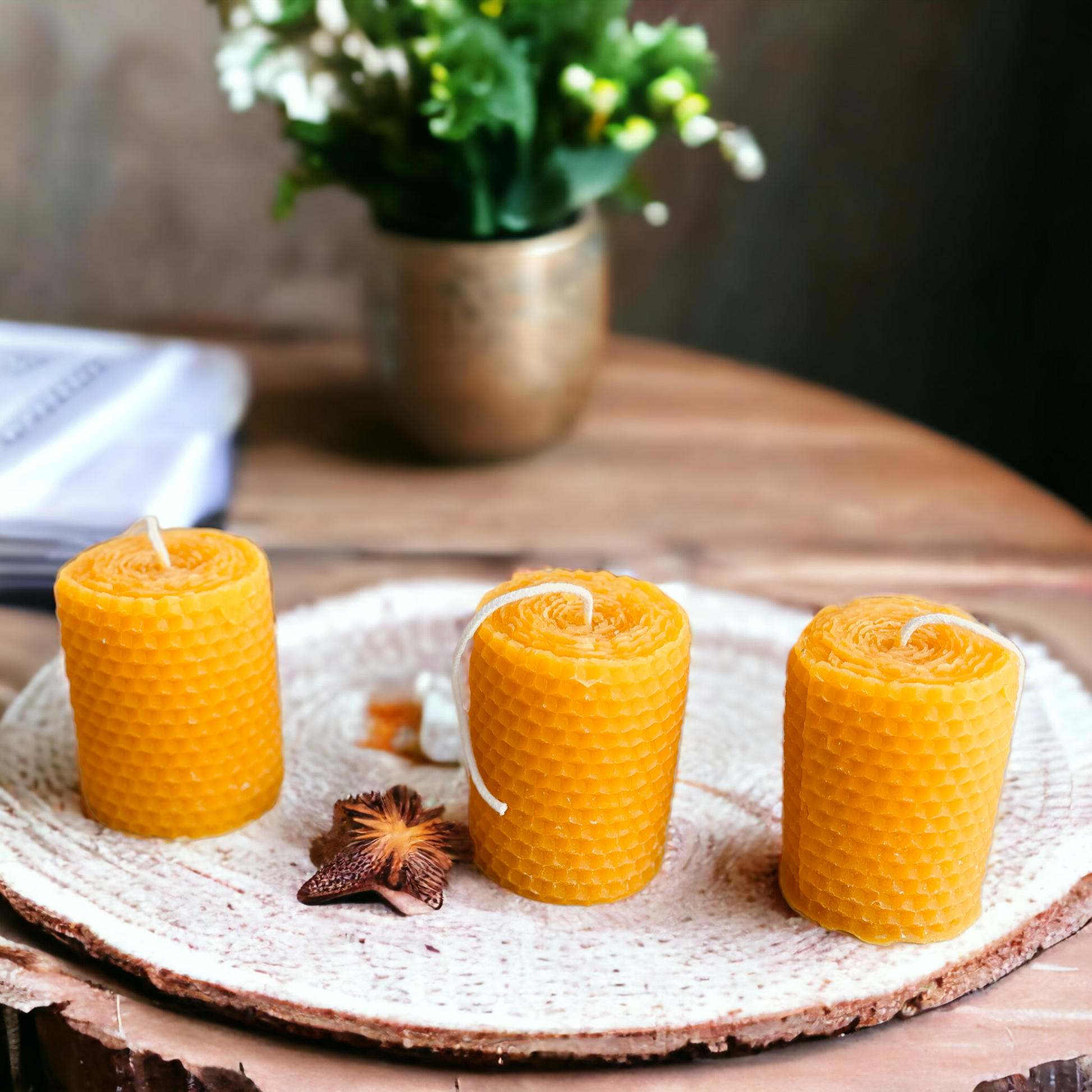 Honeycomb Rolled Design Pure Beeswax Mini Pillar- Votive Candle – Wild  Harvest Candle Company LLC
