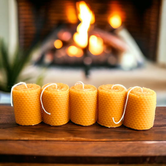Honeycomb Rolled Design Pure Beeswax Mini Pillar- Votive Candle