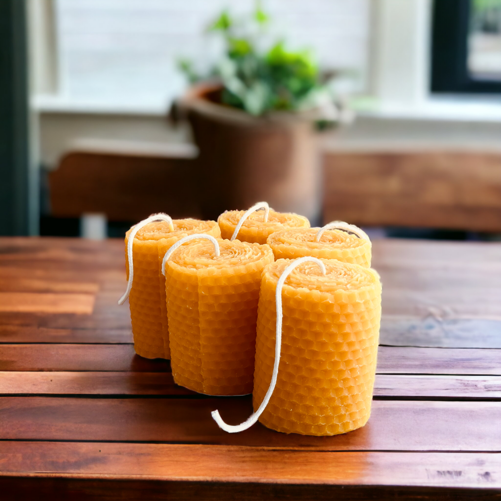 4 Pure Beeswax Rolled Pillar Candle