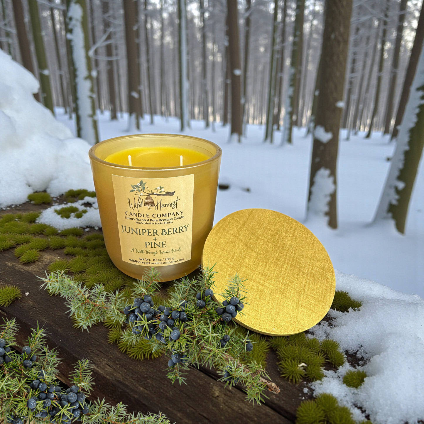 Juniper Berry & Pine – Limited Edition Holiday Beeswax Candle | Champagne Gold Vessel | 10 oz