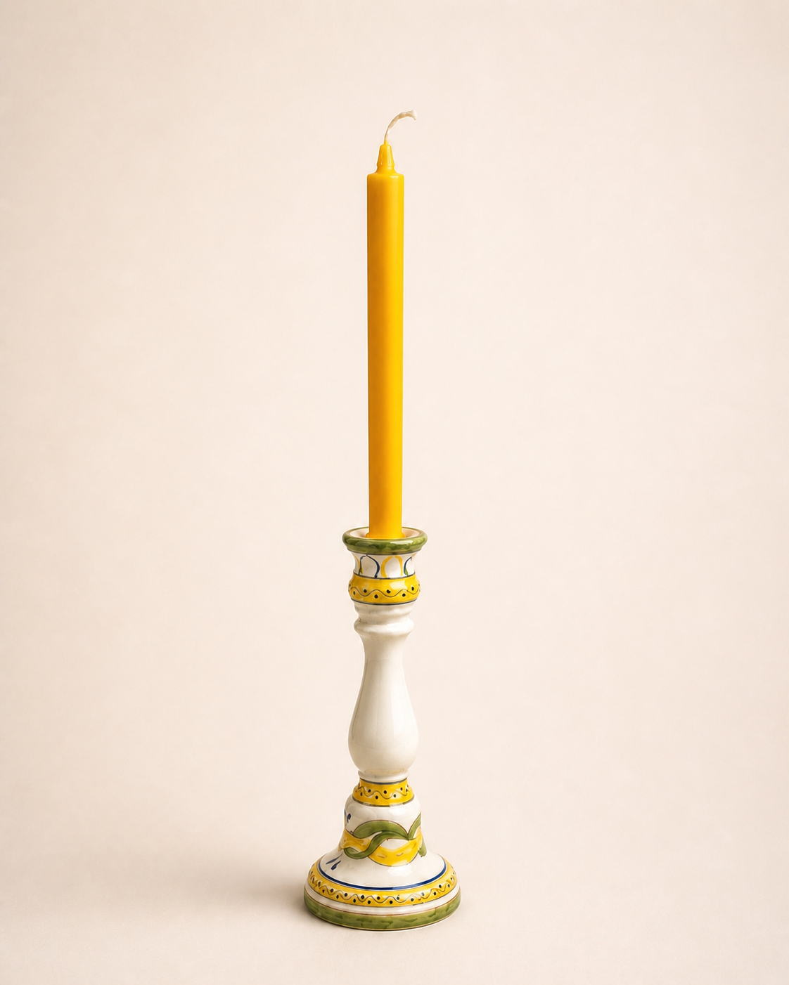 Vintage Portuguese Ceramic Candlestick (Jay Willfred, div. of Andrea by Sadek) with Pure Beeswax Taper Candles