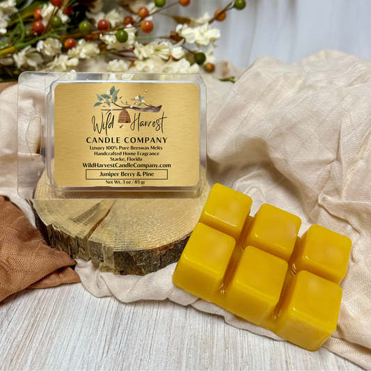 Juniper Berry & Pine Scented - Pure Beeswax Melts for Warmers, (1-PACK)