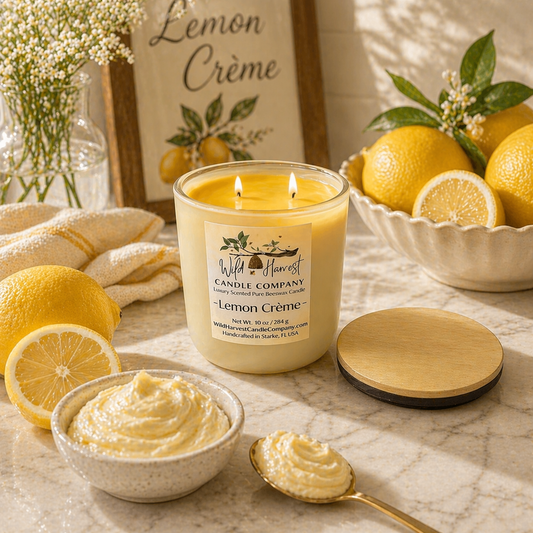 Lemon Crème Scented Pure Beeswax Candle – Fresh Lemon, Vanilla & Cream | 10 oz Luxury Candle in Soft Yellow Glass