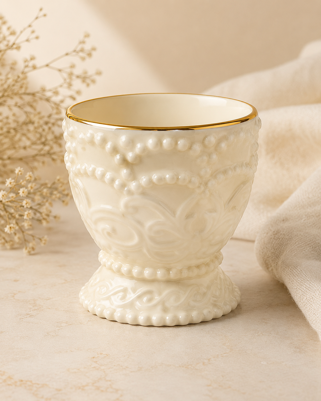 Vintage Lenox Ivory Porcelain Votive & Tealight Holder Set with Pure Beeswax Tealight Candle Bundle
