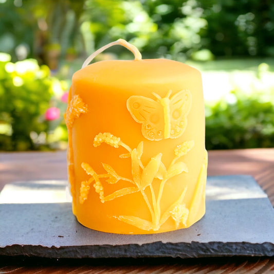Beeswax Candle - Butterfly Design Pillar