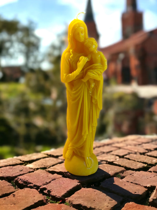 Virgin Mary With Baby Jesus 100% Pure Beeswax Candle