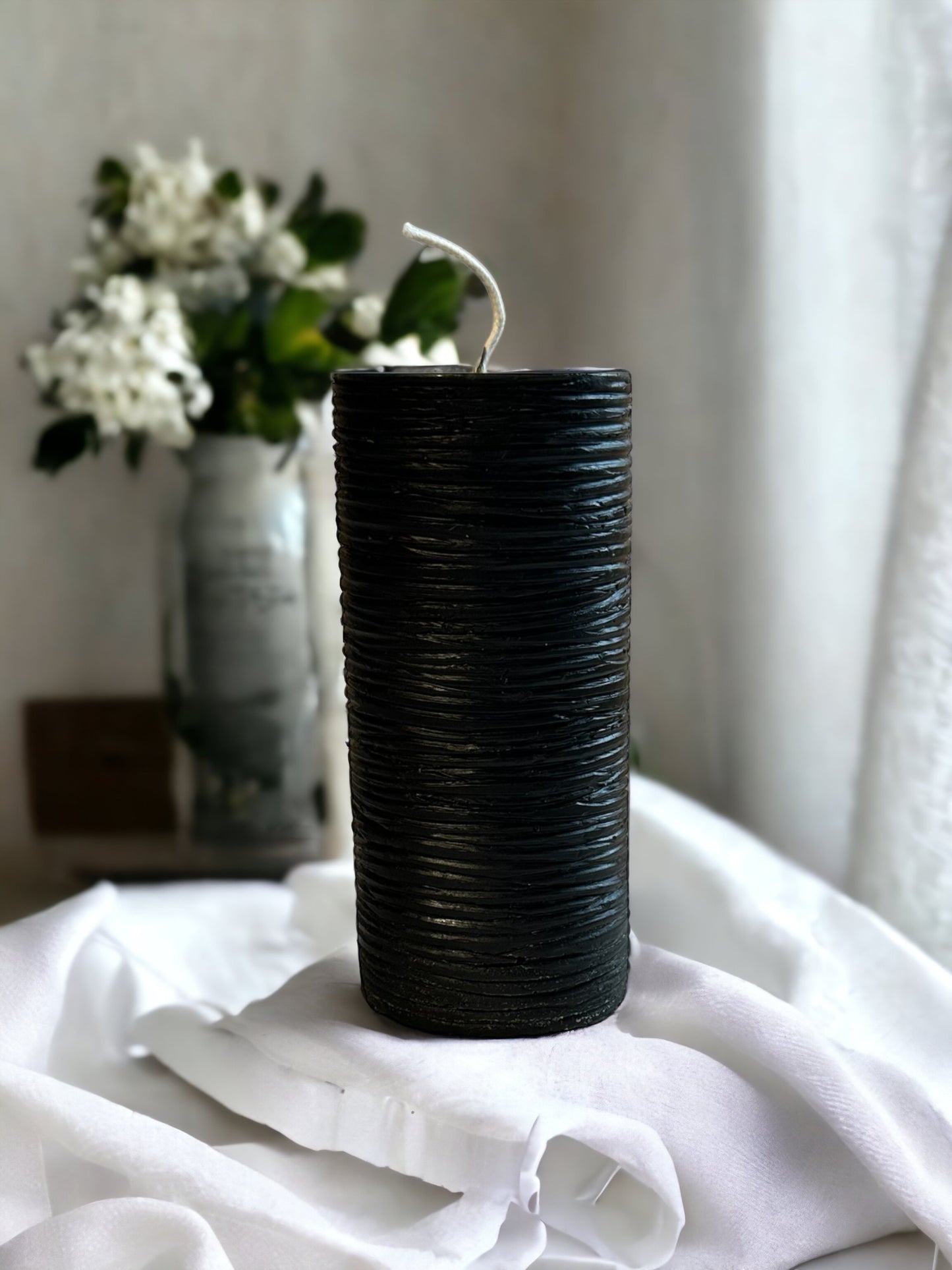 Horizontal Textured Beeswax Pillar Candle